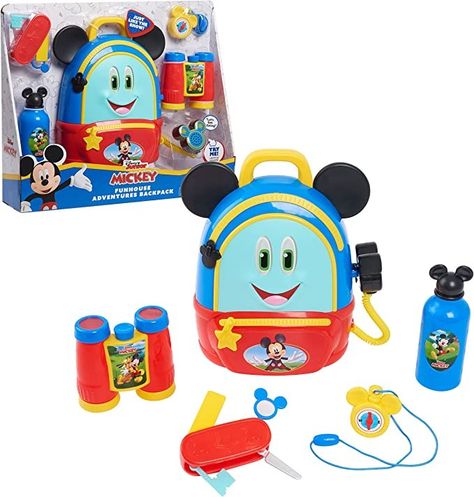 Mickey Mouse Funhouse Back Pack and accessories with binoculars, compass, water bottle, and more! Mickey Roadster Racers, Mickey Mouse Printables, Disney Junior Mickey Mouse, Mickey Mouse Toys, Imagination Toys, Adventure Backpack, Birthday Card Printable, Mickey Mouse Birthday, Disney Kids