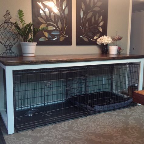 Dog Crate Table – DestinyDeaton.com Brilliant Ideas Diy, Cage Table, Dog Crate Table, Diy Dog Crate, Dog Kennel Cover, Kennel Cover, Dog Crate Cover, Dog Kennel Furniture, Diy Dog Kennel