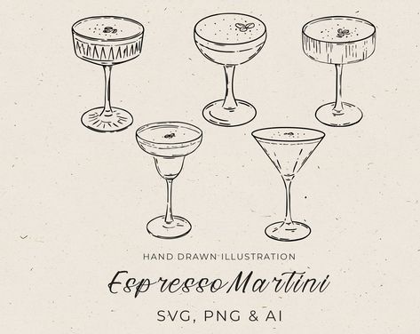 Martini Glass Sketch, Espresso Martini Tattoo Fine Line, Espresso Martini Sketch, Cocktail Drawing Simple, Espresso Martini Illustration, Espresso Martini Drawing, Espresso Martini Tattoo, Espresso Martini Art, Martini Doodle