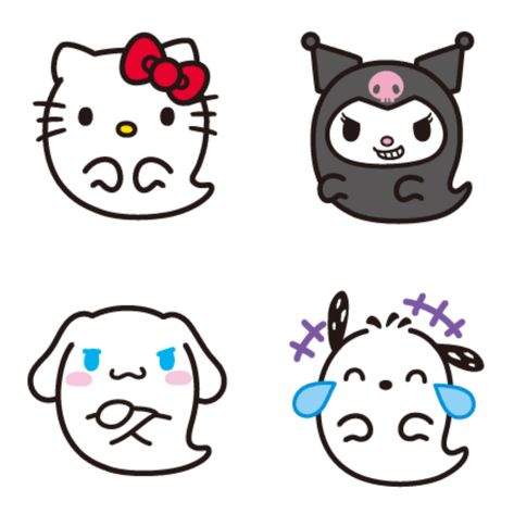 Sanrio Halloween Halloween Sanrio Drawings, Sanrio Symbols, Halloween Hello Kitty Icons, Sanrio Halloween Widget, Ghost Hello Kitty, Hello Kitty Halloween Drawing, Halloween Sanrio Nails, Sanrio Pumpkin Painting, Halloween Sanrio Icons