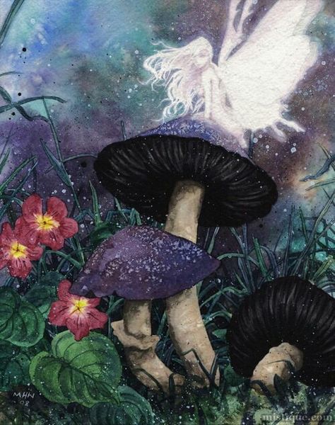 Psy Art, Fairy Aesthetic, Fairies Elves, Fairy Magic, Fairytale Art, Alphonse Mucha, Mushroom Art, Mystical Creatures, Fairy Angel