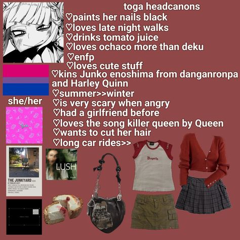 Toga Himiko Headcanons, Toga Headcanons, Mha Scenarios, Toga Outfits, Anime Headcannons, Mha Headcanons, Mha Shifting, Character Headcanons, Head Cannons