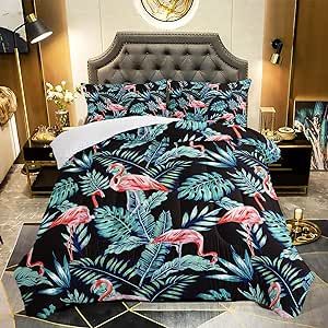 Tropical Bed, Flamingo Bedding, Palm Tree Leaf, Pattern Bedding, Coconut Palm Tree, Tropical Flamingo, Patterned Bedding, Twin Bed Sets, Pillowcase Pattern