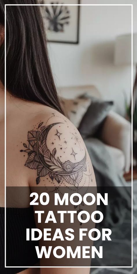 Explore 20 stunning moon tattoo ideas for women, featuring beautiful designs for inspiration. This pin showcases intricate, feminine artwork with a focus on celestial themes. Perfect for tattoo enthusiasts! Moon Tattoo Designs For Women, Moon Tattoo Ideas, Full Moon Tattoo, Lunar Magic, Crescent Moon Tattoo, Latest Tattoos, Tattoo Shows, Howl At The Moon, Tattoo Ideas For Women