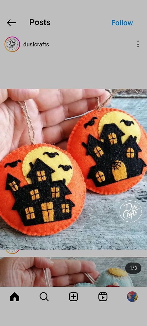 Bath Gift Ideas, Felt Halloween Ornaments, Felt Magnet, Spooky Ideas, Pumpkin House, Adornos Halloween, Wool Appliqué, Felt Halloween, Bath Gift