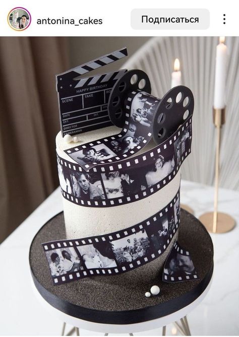 Film Reel Cake, Film Themed Cake, Photo Reel Cake, Film Cake Ideas, Photo Cake Ideas Birthday, Camera Theme Cake, Photography Cake Ideas, Picture Cake, Photo Cakes