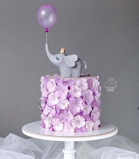 Cute Elephant Cake, Dumbo Cake, Elephant Birthday Cakes, Baby Elephant Cake, Purple Cakes Birthday, Girls Cake, Elephant Cakes, Gateaux Cake, Animal Cakes