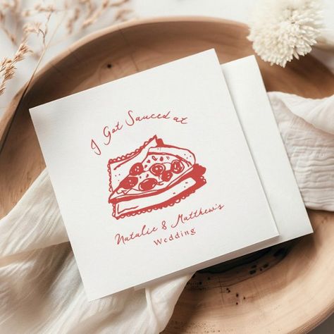 Funky Handwritten I Got Sauced Pizza Wedding Napkins That’s Amore Rehearsal Dinner, Rehearsal Dinner Pizza, Pizza Rehearsal Dinner Ideas, Pizza Party Rehearsal Dinner, Italian Rehearsal Dinner, Pizza Rehearsal Dinner, Rehearsal Dinner Fun, Pizza Party Decorations, Bridal Dinner