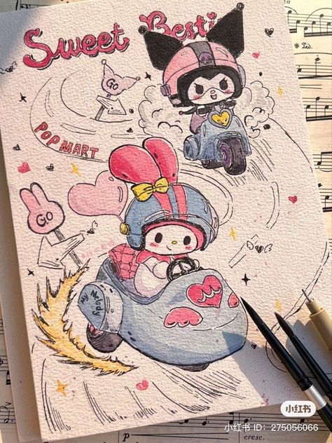 강아지 그림, Kitty Drawing, Hello Kitty Drawing, Hello Kitty Art, Cute Doodles Drawings, Cute Doodle Art, Arte Sketchbook, Mini Drawings, Dessin Adorable