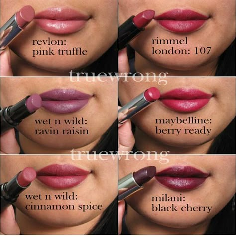 Maybelline/wet n wild/revlon/rimmel/milani lipsticks pink/mauve/berries lipstick swatches Vamp Makeup, Milani Lipstick, Fall Lipstick, Brunette Makeup, Lipstick Swatches, Makeup Swatches, Kiss Makeup, Fall Makeup, Drugstore Makeup