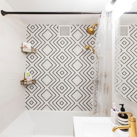 Looking to liven up your bathroom? Try a fun tile! From geometric patterns to bold colors, get inspired with these unique tile ideas ✨ Geometric Shower Tile, Geometric Bathroom, Geometric Tile Bathroom, Geometric Tiles Bathroom, Unique Bathroom Tiles, Dream Shower, Bath Tiles, Unique Tile, Tile Trends