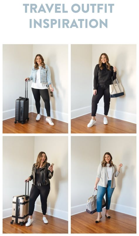 On the road again and wanted to share a few of my go-to formulas when it comes to traveling outfits. For me, it’s essential to be comfortable but also feel polished and put together, so here are four looks that work for any time of the year! The key to any good travel outfit is layering. If you’re worried about being too cold or too warm, be mindful of the weight/fabric of your layers. I previously wrote a blog post on how to style layers here, if interested! Let get into the looks.LAYER UP with Dress Comfortable Casual, Comfy Sightseeing Outfit, Traveling Work Outfits, Travel Layering Outfits, Comfortable Traveling Outfits, Casual Outfits For Traveling For Women, Plus Size Traveling Outfits, Casual Work Travel Outfit, Plus Size Outfits Travel