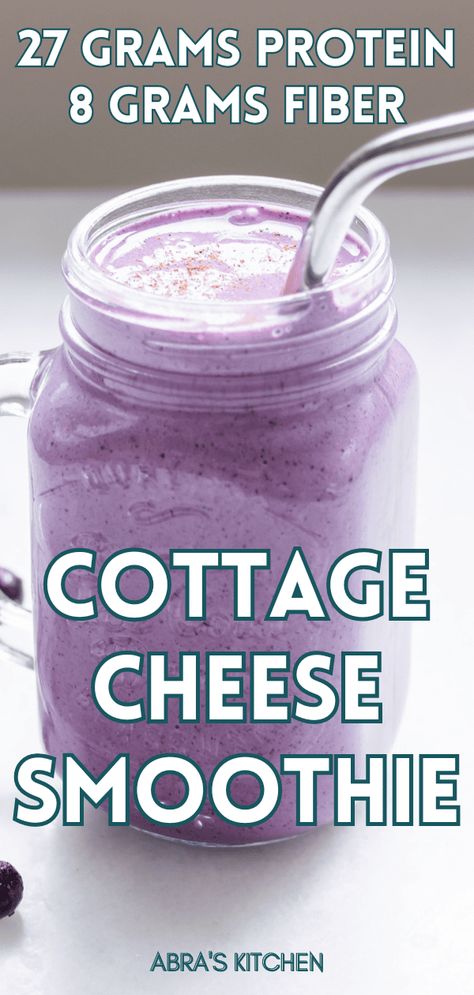 Smoothies With Cottage Cheese Healthy, High Protein Smoothies With Powder, Blueberry Cottage Cheese Smoothie, Protein Shake With Cottage Cheese, Cottage Cheese And Chia Seeds, Cottage Cheese Shake, Cottage Cheese And Blueberries, Cottage Cheese Protein Shake, Cottage Cheese Ideas