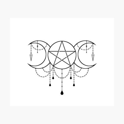 Simple Pentagram Tattoo, Triple Moon Pentacle Tattoo, Small Pentagram Tattoo, Hekate Tattoo Symbols, Fine Line Witch Tattoo, Pentacles Tattoo, Minimalist Witch Tattoo, Triple Moon Goddess Tattoo, Brenda Tattoo