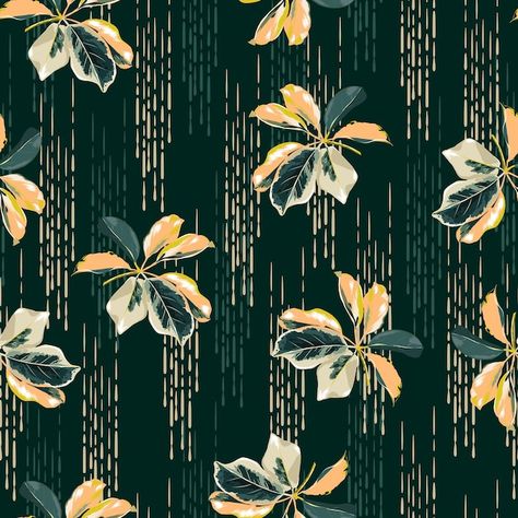 Leaves Seamless Pattern, Line Art Flowers, Plants Leaves, Fabric Print Design, Flower And Leaves, Print Design Art, Textile Prints Design, Flower Pattern Design, Variegated Plants