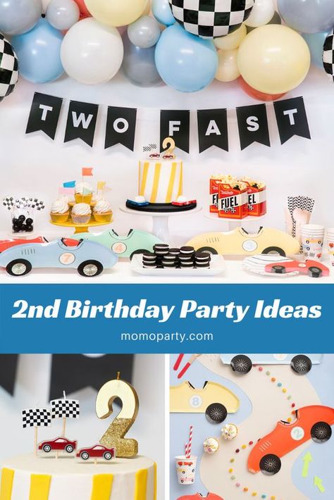 Two Fast Birthday Party, 27 Birthday, Two Fast Birthday, 2nd Birthday Party For Boys, 2nd Birthday Boys, Car Birthday Theme, Second Birthday Ideas, Race Car Birthday Party, Boy Birthday Party Themes