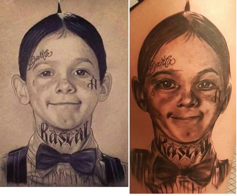 alfalfa tattoo - original art on left and my fresh tattoo on right. Alfalfa Tattoo, Fresh Tattoo, Tattoo On, Portrait Tattoo, Tattoo Ideas, Original Art, Tattoos, The Originals, Art