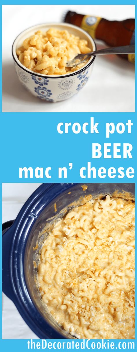 crock pot beer mac and cheese -- super creamy and delicious EASY slow cooker recipe for macaroni and cheese with beer Mac And Cheese Simple, Mac N Cheese Crockpot, Beer Mac And Cheese, Crockpot Mac N Cheese Recipe, Crockpot Mac And Cheese, Slow Cooker Dinner, Beer Cheese, Easy Slow Cooker Recipes, Mac N Cheese Recipe