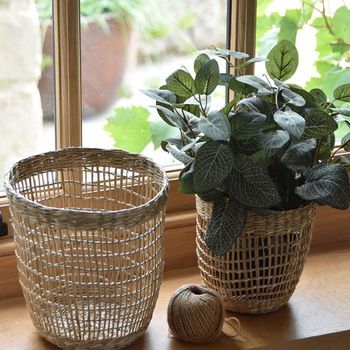 Set Of Sea Grass Plant Pot Covers Potted Herbs, Posh Totty, Grass Basket, Plant Pot Covers, Herb Planters, Basket Planters, Bamboo Basket, Herb Pots, Window Shopping