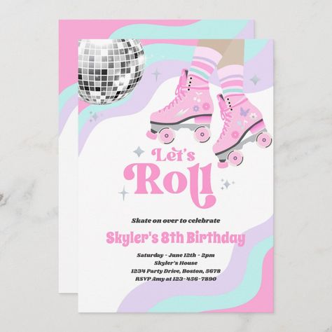 Groovy Retro Roller Skating Disco Birthday Party Invitation 70s Roller Skating, Roller Rink Party, Retro Roller Skating, Disco Roller Skating, Hippie Birthday Party, Disco Birthday Party, Disco Birthday, Roller Skating Party, Hippie Birthday