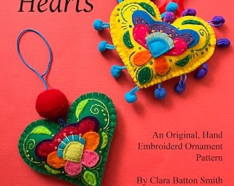 Felt Hanging Decorations, Loteria Ornaments, Diy Felt Crafts, Felt Heart Ornaments, Felt Hearts Crafts, Easy Felt Crafts, Traditional Flowers, Folk Art Ornament, Felt Ornaments Patterns