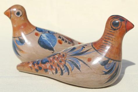 Tonala Mexican Pottery, Burnished Pottery, Mexican Bird, Talavera Pattern, Bird Pottery, Tonala Pottery, Clay Birds, Desert Decor, Pink Paradise