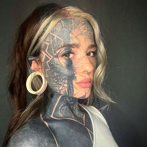 awesome 24 Face Tattoos for Everyone in 2021 Geometric Face Tattoo, White Face Tattoo, Small Face Tattoos For Women, Pretty Face Tattoos, Woman Face Tattoo, People Tattoos, Small Face Tattoos, Small Tattoos Ideas, Horrible Tattoos