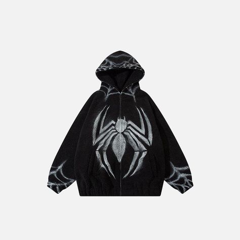 Feel the softness of the polyester, enjoy the warmth of the hood--this Loose Spider Fleece Zip-up Jacket is the perfect choice! DETAILSMaterial: PolyesterCollar: Hooded Teddy Hoodie, Winter Streetwear, Fluffy Jacket, Y2k Baby Tee, Sherpa Jacket, Comfy Fashion, Style Streetwear, Grunge Fashion, Spider Web