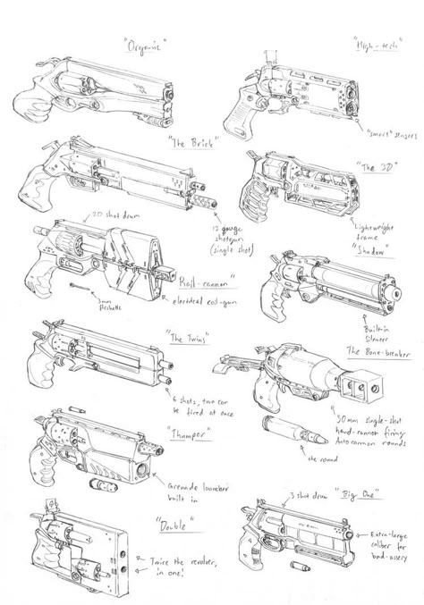 Scifi Revolver, Revolver Design, Sketch Page, A Initial, Design Page, Initial Design, Concept Art Drawing, Robots Concept, Robot Concept Art