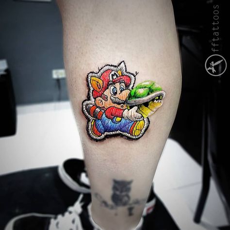 No te pierdas los mejores tatuajes de Super Mario en nuestro blog. #Supermario #Tatuajes #Tattoos Realistic Patch Tattoo, Stitched Tattoo, Patch Tattoo Ideas, Embroidery Tattoo Ideas, Patches Tattoo, Great Tattoo Ideas, Embroidered Tattoo, Embroidery Tattoos, Realistic Embroidery