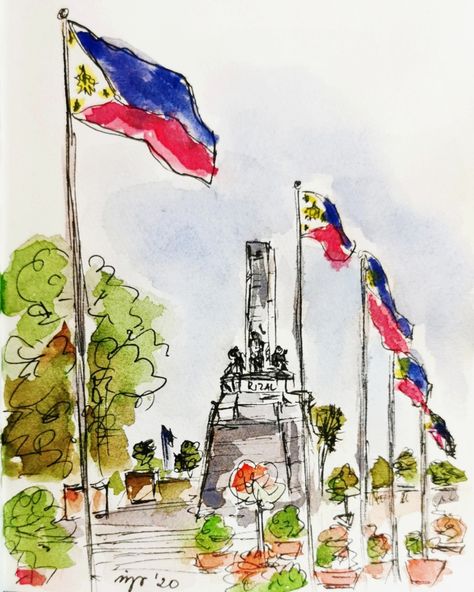 Rizal Park in watercolor & ink Rizal Park Drawing, Park Drawing, Rizal Park, Watercolor Ink, Park Art, Watercolor And Ink, Drawing People, Ink Art, Monument