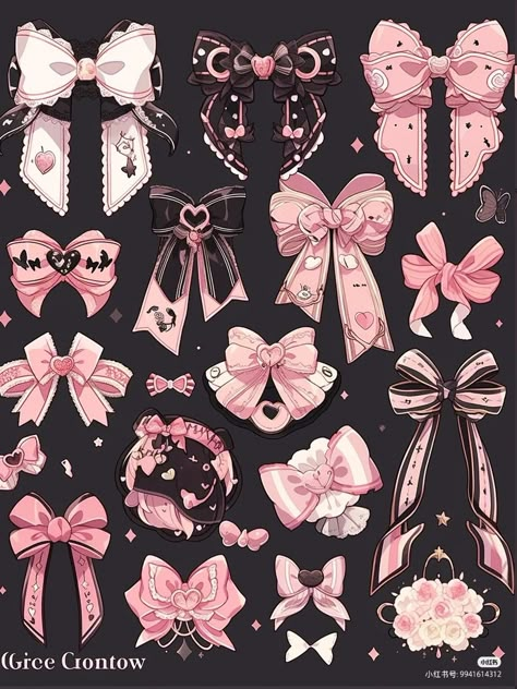 Bow Reference, Accessories Design Sketch, Bow Designs, Drawing Anime Clothes, Anime Accessories, Dress Design Sketches, Cyberpunk Art, Flash Art, Fashion Design Drawings