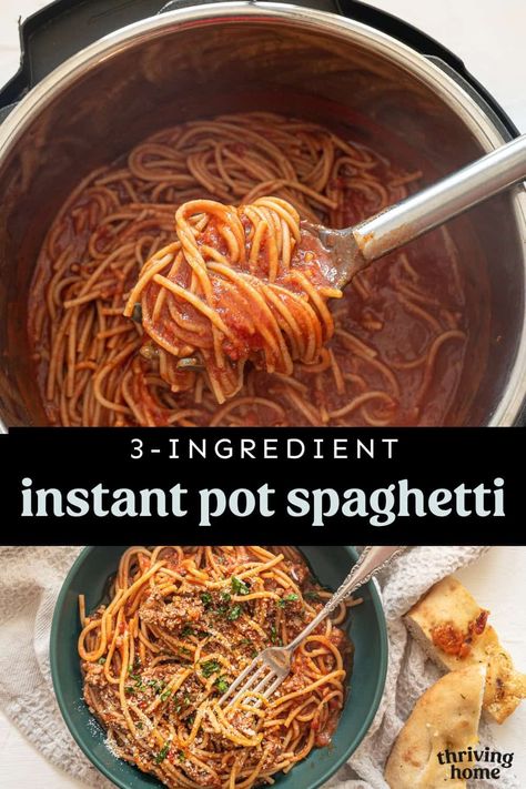 Only a few simple ingredients make up this whole wheat Instant Pot Spaghetti recipe that your family will love. You’ll have a nutritious dinner done in about 15-20 minutes and will only dirty up one pot! You can make it with our optional meat sauce (delicious!) or no meat at all. Easy Instant Pot Spaghetti, Speggetti Recipes, Instant Pot Spaghetti Recipe, Spaghetti With Meat, Instant Pot Spaghetti, Nutritious Dinner, One Pot Spaghetti, Gluten Free Spaghetti, Entertaining Dinner