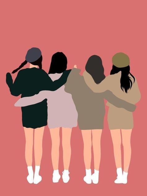 4 Girls Squad Aesthetic Drawing, 4 Girls Drawing Friends, 4 Friends Illustration, 4 Best Friends, Friends Sketch, 4 Friends, Best Friend Wallpaper, Friend Painting