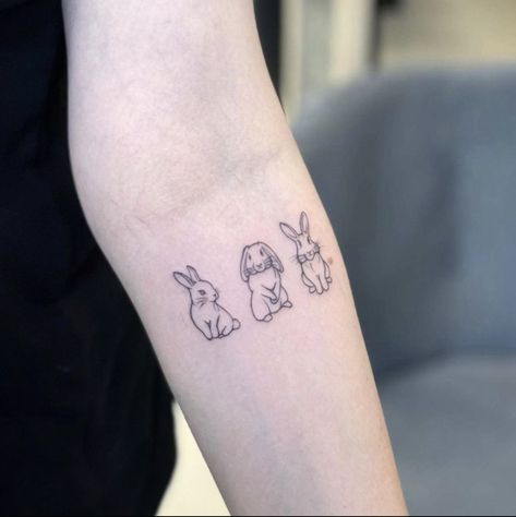 Pet Tattoos Rabbit, 3 Bunnies Tattoo, 3 Bunny Tattoo, Three Bunnies Tattoo, Bunny Paw Print Tattoo, 3 Tattoos Matching, Rabbit Head Tattoo, Two Bunnies Tattoo, Fine Line Bunny Tattoo