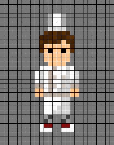 A pixel art template of the character Alfredo Linguini, in his chef uniform from the Disney Pixar film, Ratatouille. Ratatouille Cross Stitch, Ratatouille Perler Beads, Alfredo Linguini, C2c Squares, Ratatouille Disney, Yt Videos, Easy Perler Bead Patterns, Pixel Beads, Easy Pixel Art