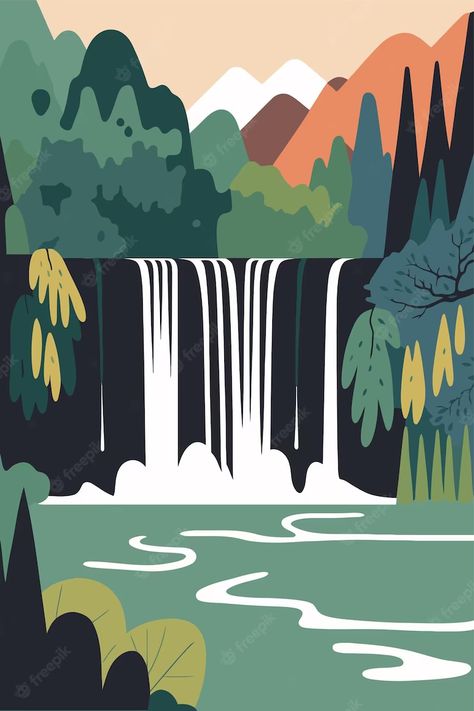 Premium Vector | Plitvice lakes national park croatia mountain river waterfall nature landscape Mountain River Illustration, Waterfalls Illustration, Fantasy River, Waterfall Illustration, River Graphic, River Illustration, Waterfall Drawing, River Waterfall, Butterfly Woman