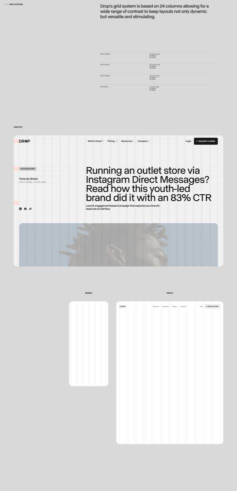 DROP — Brand Identity & Website on Behance Grid Web Design, Grid Website, Web Grid, Ui System, Healthcare Website, Instagram Direct Message, Web Portfolio, Portfolio Design Layout, Website Design Layout