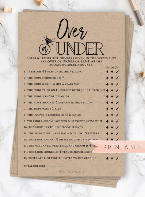 Over or Under Printable Game . Bridal Wedding Couples Shower . Bachelorette Hens Party . Instant Download . Rustic Kraft + Black and White Rustic Bridal Shower Games, How To Dress For A Wedding, Wedding Game, Fun Bridal Shower Games, Couples Bridal Shower, Couple Wedding Shower, Bridal Shower Planning, Hens Party, Printable Bridal Shower Games