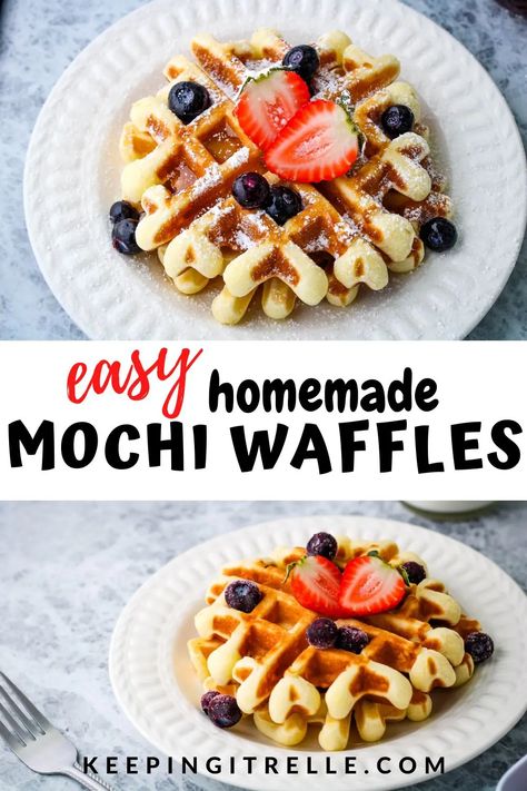 Mochi Waffle Recipe, Mochi Waffle, Homemade Mochi, Mochi Waffles, Japanese Mochi, Butter Mochi, Mochi Recipe, Waffles Recipe, Breakfast Recipes Sweet