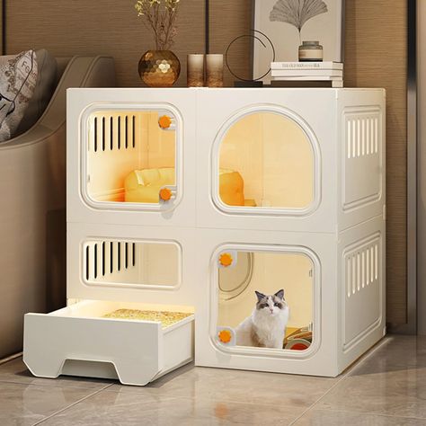 PRICES MAY VARY. 【THICKENED MATERIAL】The door and litter tray of the Large Cat Cage are made of durable injection molded plastic, and the rest is made of environmentally friendly resin panels. The edges of each resin panel are reinforced with steel structures specially designed for cats. 【SEMI-ENCLOSED DESIGN】The indoor cat enclosure is designed with clear windows that make it easy to observe the cat's condition; the panels on both sides have ventilation holes to keep the air fresh and prevent o Cat Play Area Indoor, Cat Cages Indoor, Enclosed Litter Box, Cat Room Decor, Cat Area, Cat Enclosures, Cat Houses Indoor, Cat Crate, Cat Fence