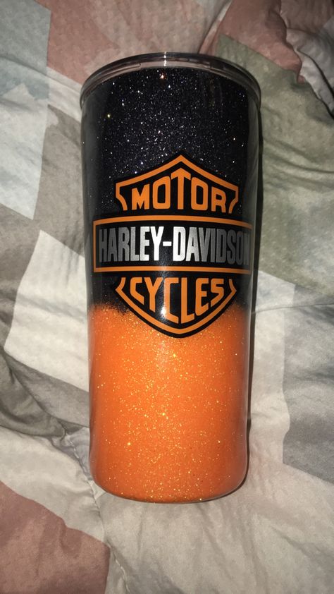 Orange And Black Tumbler, Biker Tumbler Ideas, Harley Davidson Epoxy Tumblers, Harley Tumblers, Harley Davidson Tumbler Ideas, Orange Tumbler Ideas, Kids Tumbler Ideas, Crichton Ideas, Tumblr Cup