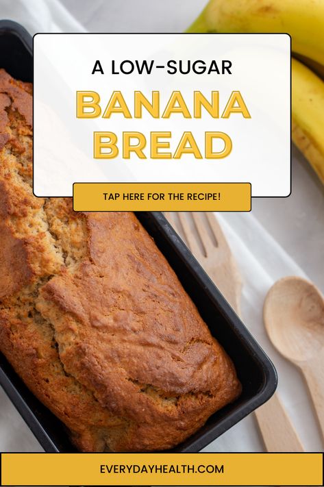 Healthy Banana Bread Even though it has a fruit in its name, banana bread traditionally contains loads of refined sugar and saturated fat from butter. By swapping 1 cup of all-purpose flour for whole-wheat flour, this recipe adds more than 9 g of filling fiber to your loaf, per USDA data. Greek yogurt replaces some of the butter and adds protein, along with chia seeds, which the USDA notes will also add heart-healthy omega-3 fats to your morning meal. Not bad for bread! Low Sugar Banana Bread, Old Bananas, Tomato Bruschetta Recipe, Bruschetta Recipe, How To Cook Asparagus, Healthy Banana Bread, Healthy Banana, Everyday Health, Baked Banana