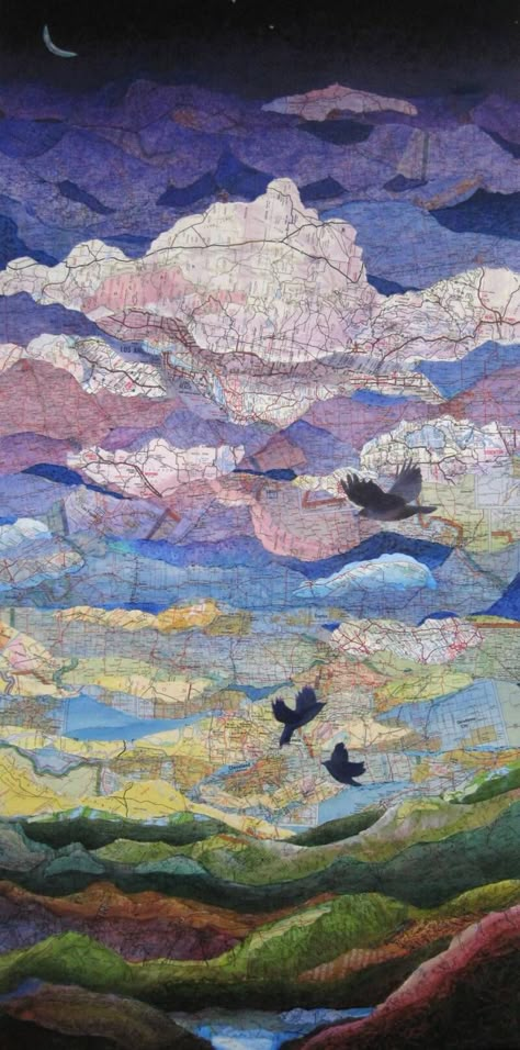 Heaven on Earth Liz Collins Art NewestOriginals Map Collage, Collage Landscape, Sierra Mountains, Collage Art Projects, Paper Collage Art, Magazine Collage, Landscape Quilts, Nevada City, Art Mixed Media