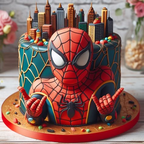 Dort Spiderman, Spiderman Cake Birthday For Kids, Marvel Cake Ideas, Boxing Theme Party Ideas, Marvel Birthday Cake, Spiderman Cakes, Cake Spiderman, Batman Themed Birthday Party, Spiderman Birthday Party Decorations