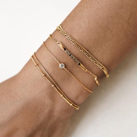 A twinkle of a brilliant stone on your wrist on a delicate chain. This bracelet has a sliding bead so you can adjust it to your wrist. Will fit wrists up to 6.75" in circumference. 925 Sterling Silver and True 14k Gold Vermeil. Delicate Gold Bracelet, Dainty Gold Chain, Gold Chain Bracelet, Casual Jewelry, Gold Bracelet For Women, Gold Bracelets, Classy Jewelry, Jewelry Lookbook, Dainty Bracelets