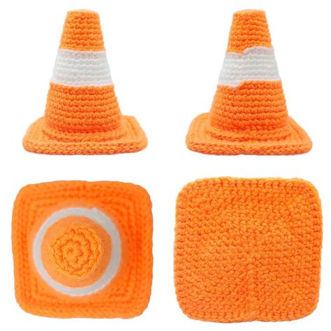 Crochet Traffic Cone Hat Pattern, Crochet Safety Cone, Crochet Traffic Cone Pattern, Crochet Cone Hat, Crochet Corn Free Pattern, Orange Yarn Crochet Ideas, Traffic Cone Crochet Pattern, Crochet Cone Shape Free Pattern, Crochet Cone Shape