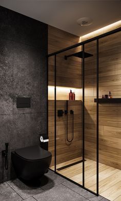 Bathroom interior design ideas modern Spa In Casa, تصميم دورة مياه, Makeover Kamar Mandi, Modern Luxury Bathroom, Bathroom Design Black, Black Toilet, Bathroom Decor Luxury, Washroom Design, Aesthetic Bathroom