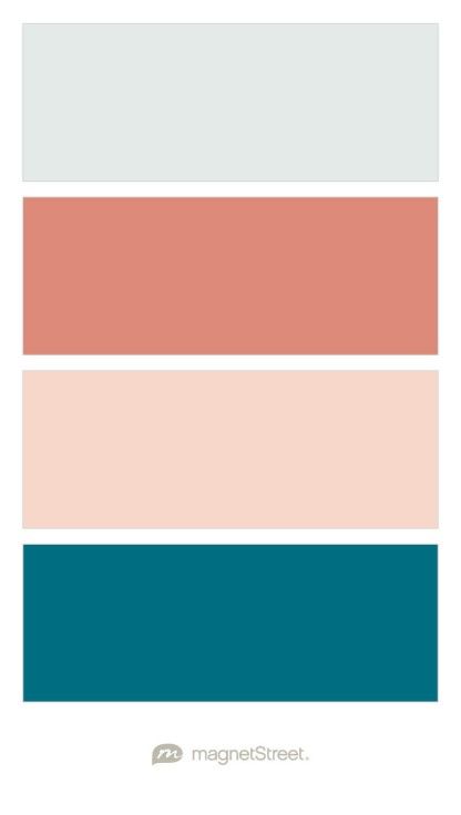 Silvery Sage, Terracotta, Spun Sugar, and Teal Waters Wedding Color Palette - custom color palette created at MagnetStreet.com Bedroom Color Combos, Wedding Colors Teal, Turquoise Coral Weddings, Peach Wedding Colors, Teal Wedding Colors, Green Flower Girl Dresses, Coral Wedding Invitations, Calendar Magnets, Custom Refrigerator