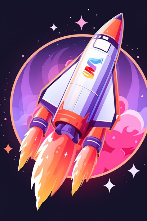 Cartoon rocket illustration in space using digital art. Rocket Drawing Aesthetic, Rocket Illustration Design, Cartoon Rocket Ship, Rocket Painting, Rocket Illustration, Rocket Drawing, Cartoon Galaxy, Spaceship Drawing, Cartoon Spaceship